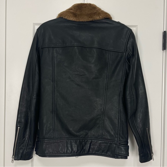 SOLD // All Saints Sherwood Leather Biker Jacket w/ Faux Fur Trim Size Small - Picture 13 of 14
